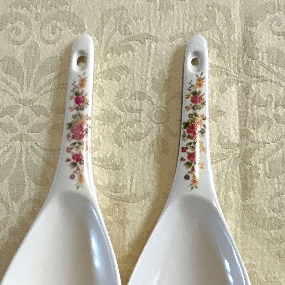 Vintage Tai-Hong Melamine Spoons Lot 5 Rose Floral 7005 Rice Scoop 7006A Ladles